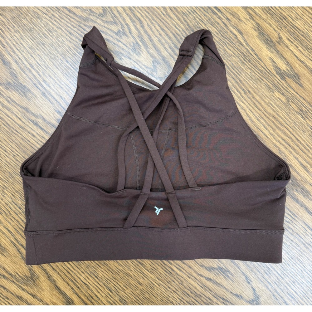 Old Navy Active PowerPress Sports Bra Brown High Neck Strappy Back Med Support - Picture 2 of 6
